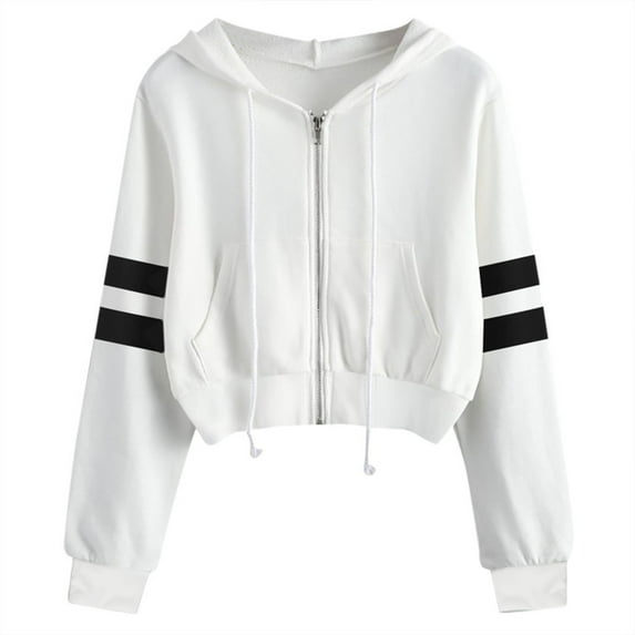 Curuila Womens Hoodies Color Block Long Sleeve Zipper Pullover With Pocket Casual Soft Autumn Sweatshirt White Size S