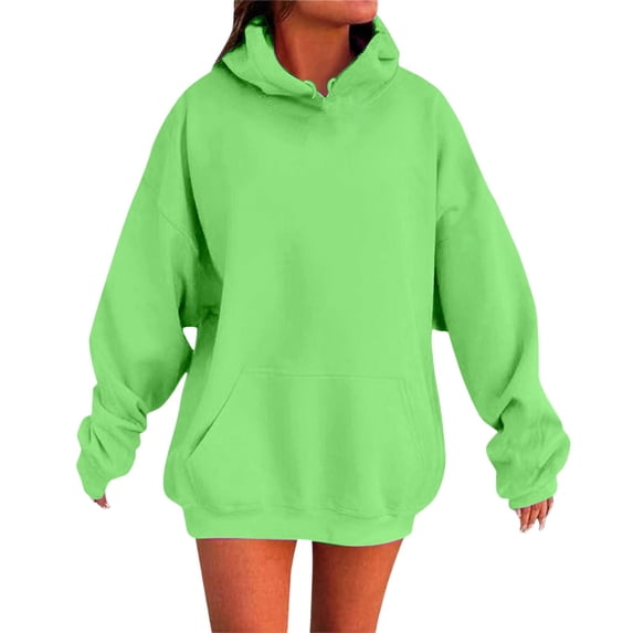 Curuila Womens Hoodies Solid Color Long Sleeve Pullover With Pocket Casual Comfort Thick Autumn Winter Sweatshirt Green Size 4Xl