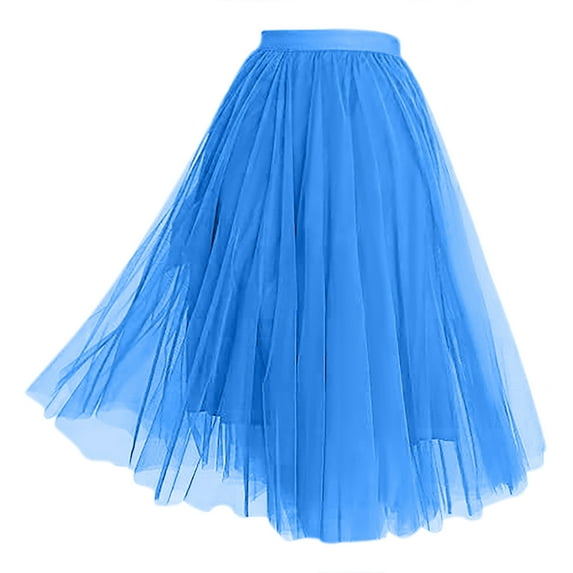 Curuila Womens Long Skirt High Waisted Fashion Wrap Solid Color mid Length Slimming Pleated Skirt Blue Size M