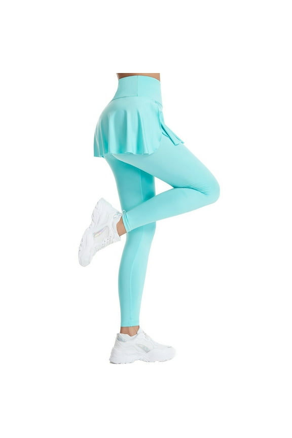 Womens Pleated Skirt Pants Leggings High Waist Solid Color Slim Fit Fashion Long Sweatpants Sport Trousers Blue Size M
