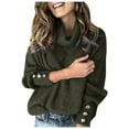 thumbnail image 1 of Curuila Womens Shirt High Neck Solid Color Loose Fit T Shirt With Button Long Sleeve Soft Warm Fashion Autumn Winter Knitted Sweater Top Green Size L, 1 of 2