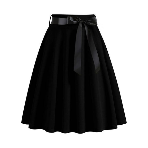 Curuila Womens Short Skirt Solid Color Fashionable Cute A Line Casual Party Skirt With Waistband Black Size L