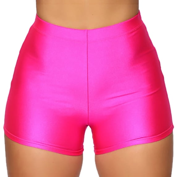 Curuila Womens Shorts High Waist Leggings Solid Color Fashion Comfort Shorts Pink Size M