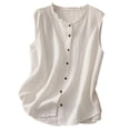 thumbnail image 1 of Curuila Womens Summer Tops Loose Fit Sleeveless Crew Neck Solid Color Button Down Casual Breathable T Shirt White Size Xl, 1 of 3