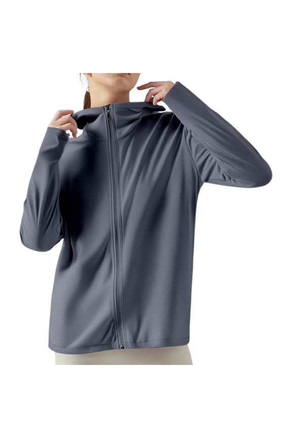 Womens Sunscreen Jacket Hooded Solid Color Long Sleeve Zipper Lightweight Breathable For Summer Sun Protection Fashionable Tops Gy2 Size 2Xl