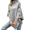 thumbnail image 1 of Curuila Womens Sweater Solid Color High Neck Sleeveless Soft Warm Autumn Winter Shawl Coat With Button Grey Size One Size, 1 of 4