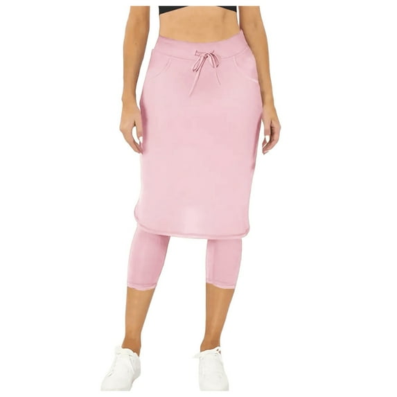 Curuila Womens Tennis Skirt With Built In Leggings Pockets Solid Color Knee Length Skorts Skirts Red Size L