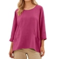 thumbnail image 1 of Curuila Womens Tops Casual 3/4 Sleeves Loose Fit Crew Neck Solid Color Breathable Comfort T Shirt Red Size M, 1 of 5