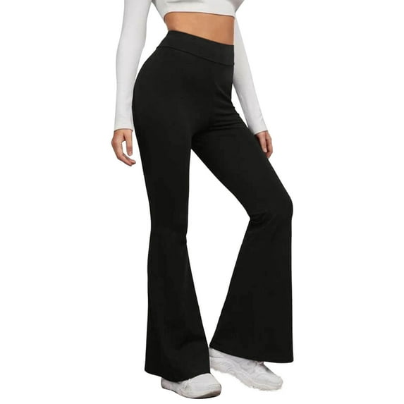 Curuila Womens Yoga Pants High Waist Solid Color Casual Wide Leg Flared Long Sweatpants Sport Trousers Black Size L