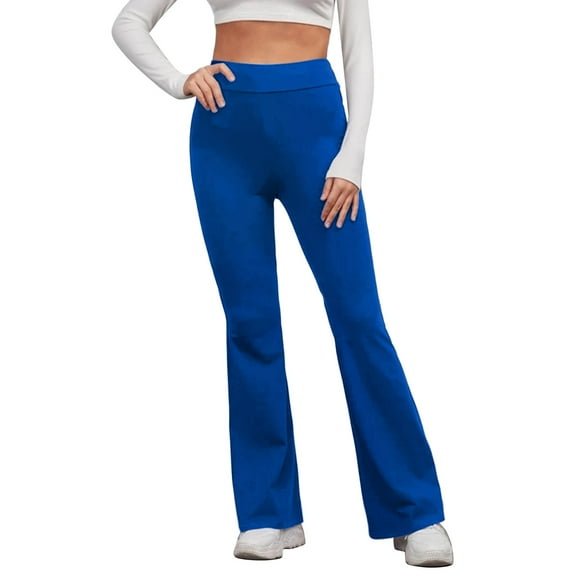 Curuila Womens Yoga Pants High Waist Solid Color Casual Wide Leg Flared Long Sweatpants Sport Trousers Blue Size 2Xl