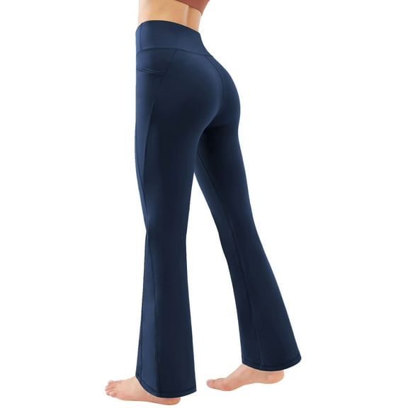 Curuila Womens Yoga Pants High Waisted Solid Color Casual Wide Leg Flared Long Sweatpants With Pocket Sport Trousers Blue Size S