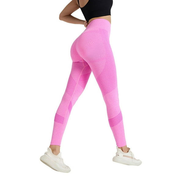 Curuila Womens Yoga Pants Leggings High Waist Solid Color Slim Fit Casual Long Sweatpants Sport Trousers Pink Size M