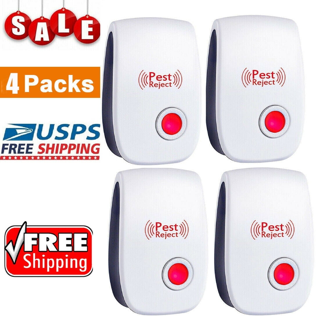 Curuk 4-Pack Ultrasonic Pest Repeller Control Electronic Repellent Mice Rat Reject, 85 * 55 * 50mm