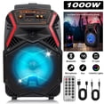 thumbnail image 1 of Curuk 8" Wireless Bluetooth Party Speaker, 1000W Peak Power Portable PA System with Heavy Bass Subwoofer, LED Lights, FM Radio, Remote & USB Rechargeable, 1 of 11