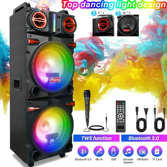 Curuk Dual 10" Bluetooth Party PA Speaker Sound System Karaoke LED Mic Remote Stereo 4500W Subwoofer