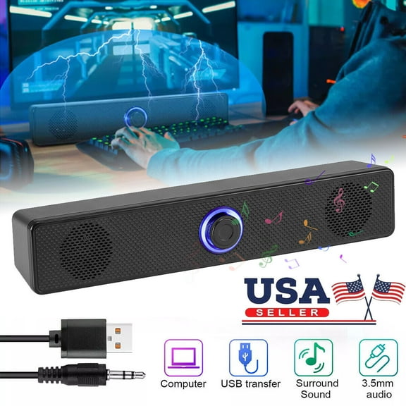 Curuk Stereo Sound Bar, 12.5-inch Sound Bar w/ Subwoofer 3.5mm USB Wired Computer Speakers