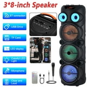Curuk Triple 8 Portable Wireless Bluetooth Speaker Outdoor Subwoofer Sound Box, With Microphone, LED,AUX,TWS,Triple 8 inches Woofer, Heavy Bass PA System Stereo Karaoke DJ Machine