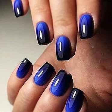 CurvLife Azure Plunge Press-On Nails - 24PCS Short Square, Gradient Design, Non-Toxic & Reusable