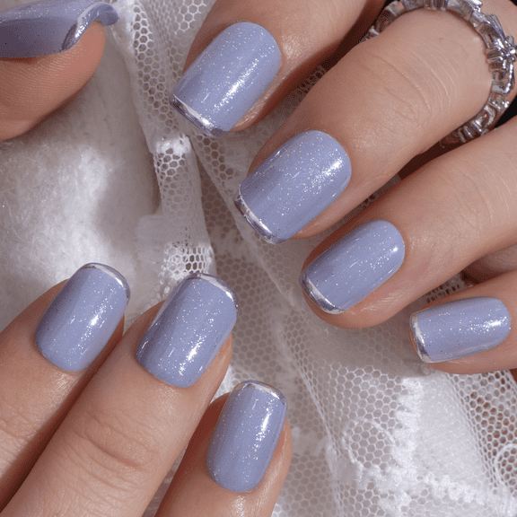 CurvLife Blue Magic Rose Press-On Nails - 30PCS, Squoval, Easy Apply, Non-Toxic & Reusable