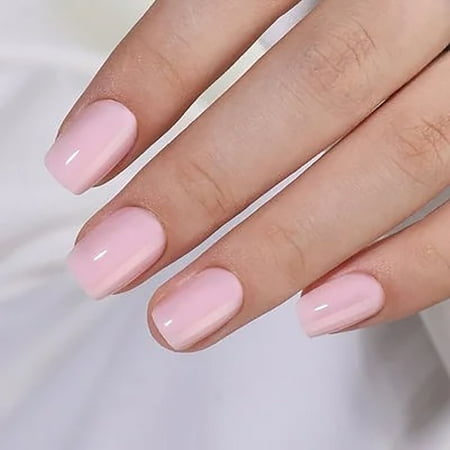 CurvLife Blush Pink Serenity Nails - 24PCS Short Square, Minimalist Solid Color, Non-Toxic & Reusable
