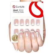 CurvLife Broad French Mirror Press-On Nails - 30PCS Medium Square, Non-Toxic & Reusable, Salon Quality