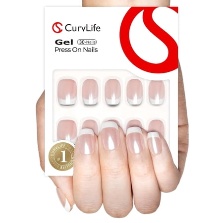 CurvLife Broad French Mirror Press-On Nails - 30PCS Medium Square, Non-Toxic & Reusable, Salon Quality