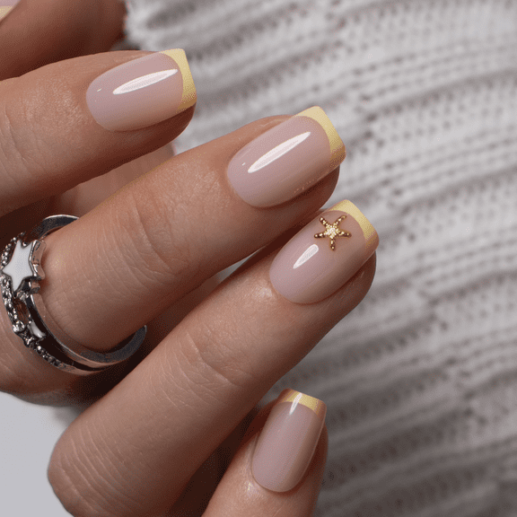 CurvLife Butter Star Press-On Nails - 30PCS, Squoval, Easy Apply, Non-Toxic & Reusable