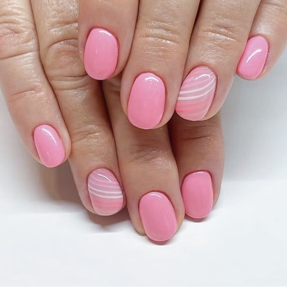 CurvLife Candy Stripe Press-On Nails - 30PCS, Oval, Easy Apply, Non-Toxic & Reusable