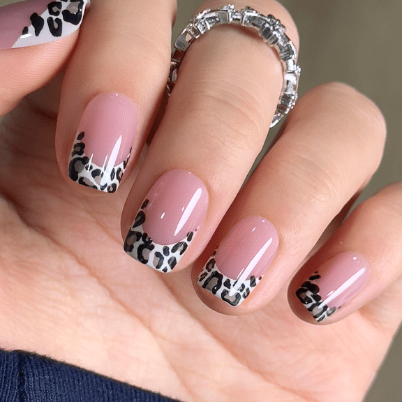 CurvLife Chic Brown Leopard Press-On Nails - 30PCS, Squoval, Easy Apply, Non-Toxic & Reusable