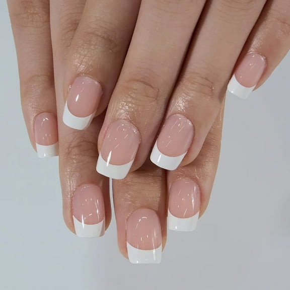 CurvLife Classic French Chic Press-On Nails - 24PCS Short Square Fake Nails, Non-Toxic & Reusable, Salon Quality DIY