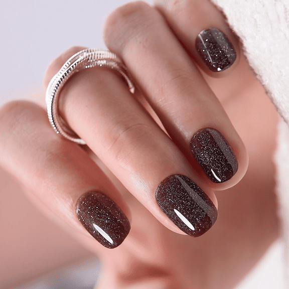 CurvLife Cocoa Stardust Press-On Nails - 30PCS, Oval, Easy Apply, Non-Toxic & Reusable
