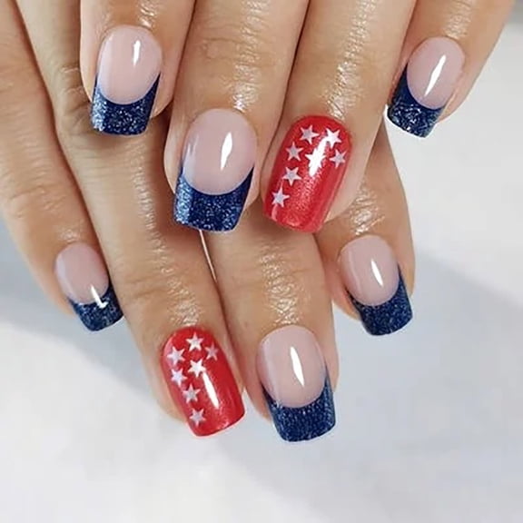 CurvLife Colorful Stars Geometric Press-On Nails - 30PCS Medium Square, Non-Toxic & Reusable, Graphic Art Design