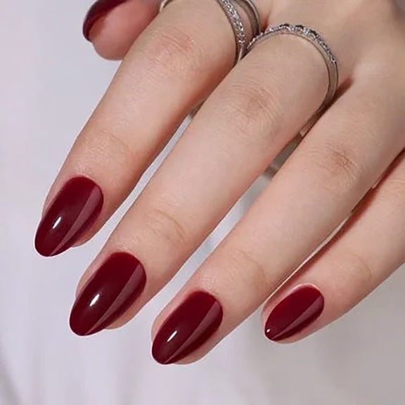 CurvLife Crimson Gleam Press-On Nails - 30PCS Almond, Minimalist Solid Color, Sexy Style, Non-Toxic & Reusable