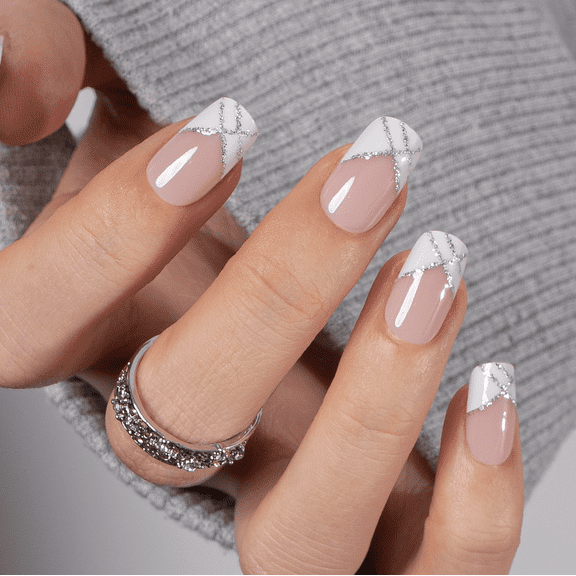 CurvLife Dainty Stitch Press-On Nails - 30PCS, Squoval, Easy Apply, Non-Toxic & Reusable