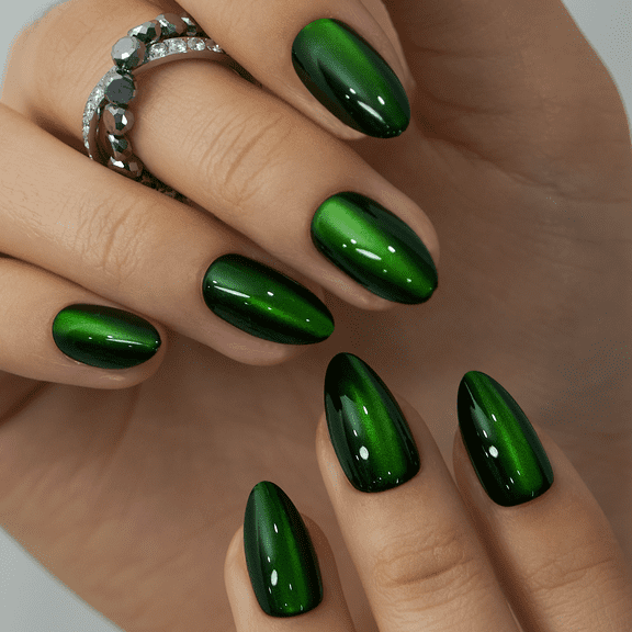 CurvLife Dark Forest Charm Press-On Nails - 30PCS, Almond, Easy Apply, Non-Toxic & Reusable