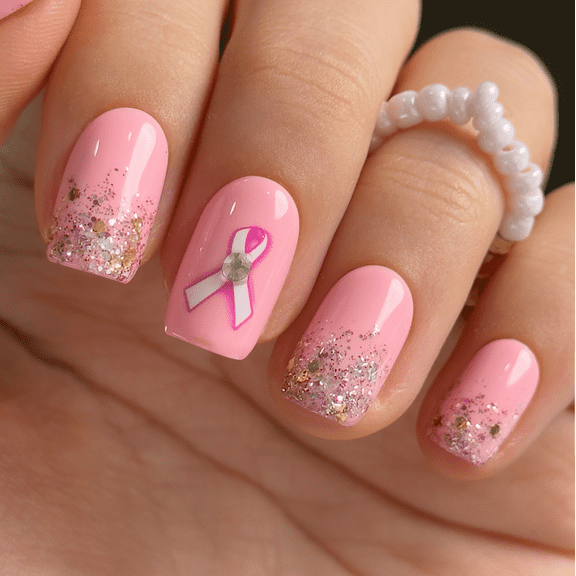 CurvLife Designers Pick Sweet Bow Sparkle Press-On Nails - 30PCS, Squoval, Easy Apply, Non-Toxic & Reusable