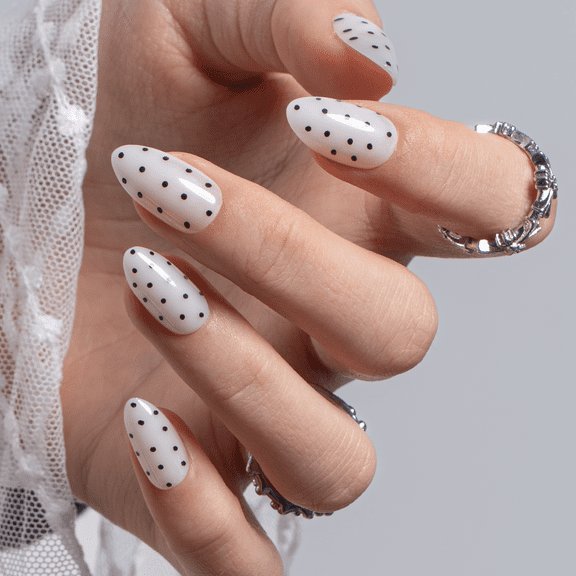 CurvLife Dot Affair Press-On Nails - 30PCS, Almond, Easy Apply, Non-Toxic & Reusable