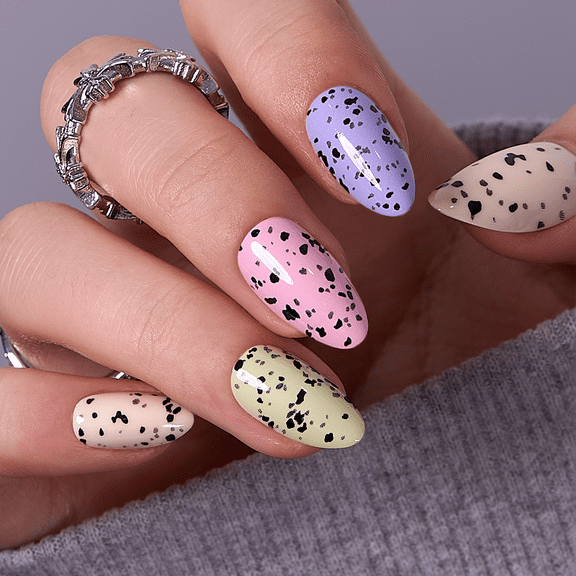 CurvLife Eggshell Chic Press-On Nails - 30PCS, Almond, Easy Apply, Non-Toxic & Reusable