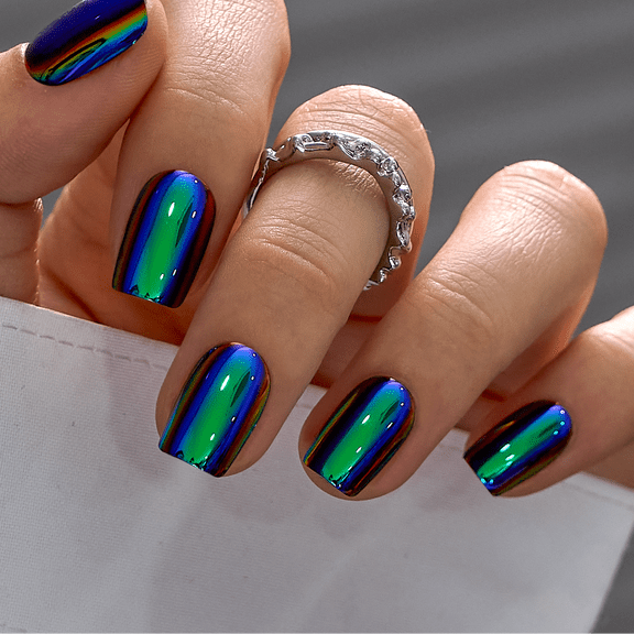 CurvLife Electric Mirage Press-On Nails - 30PCS, Squoval, Easy Apply, Non-Toxic & Reusable