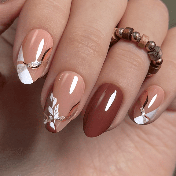 CurvLife Elegant Flow Press-On Nails - 30PCS, Almond, Easy Apply, Non-Toxic & Reusable