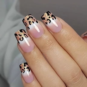 CurvLife Elegant Leopard Print Press-On Nails - 30PCS Medium Square, Animal Print, Mirror Shine, Non-Toxic & Reusable