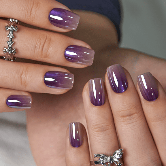 CurvLife Galaxy Melt Press-On Nails - 30PCS, Squoval, Easy Apply, Non-Toxic & Reusable
