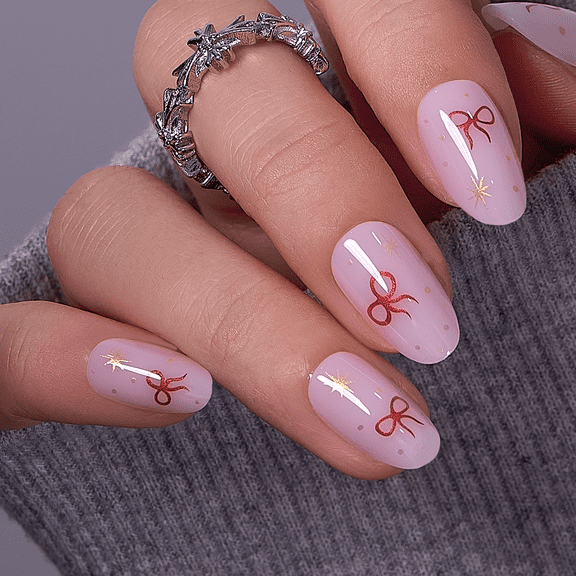CurvLife Golden Wish Press-On Nails - 30PCS, Oval, Easy Apply, Non-Toxic & Reusable
