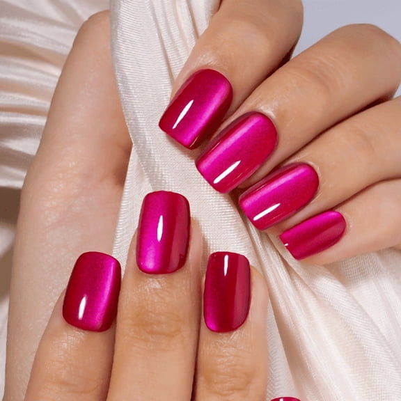 CurvLife Hot Fuchsia Press-On Nails - 30PCS, Squoval, Easy Apply, Non-Toxic & Reusable