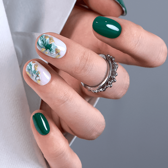 CurvLife Jade Whisper Press-On Nails - 30PCS, Oval, Easy Apply, Non-Toxic & Reusable