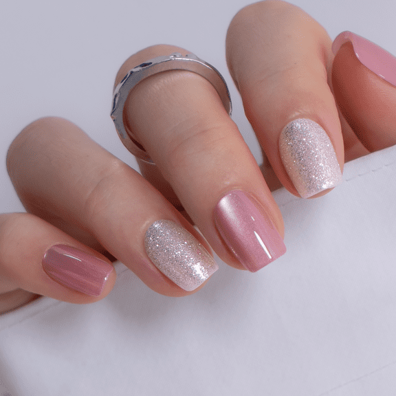 CurvLife Latte Spark Press-On Nails - 30PCS, Squoval, Easy Apply, Non-Toxic & Reusable