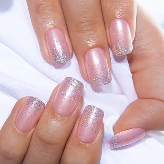 CurvLife Light Purple Micro Glitter Press-On Nails - 30PCS Short Square, Sparkle Effect, Non-Toxic & Reusable