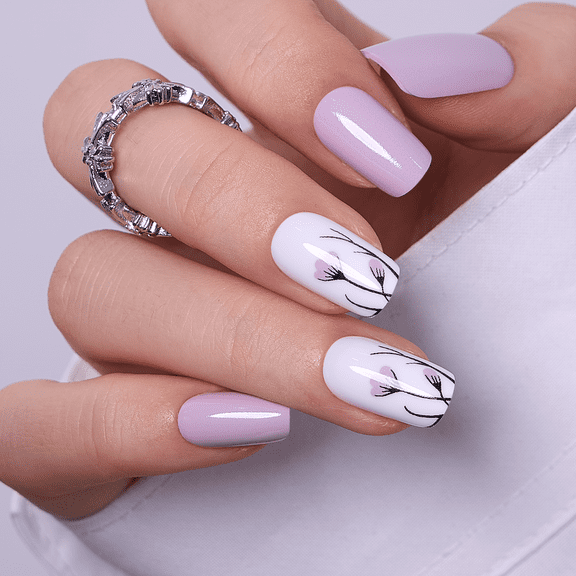 CurvLife Lilac Press-On Nails - 30PCS, Squoval, Easy Apply, Non-Toxic & Reusable