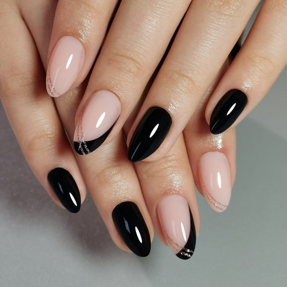 CurvLife Line Art Press-On Nails - 30PCS, Almond, Easy Apply, Non-Toxic & Reusable