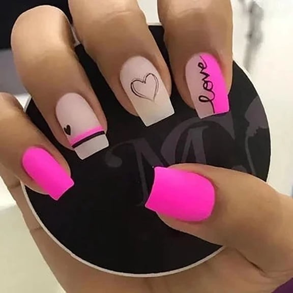 CurvLife Matte Pink Lines Press-On Nails - 30PCS Medium Square, Matte Finish, Line Design, Non-Toxic & Reusable